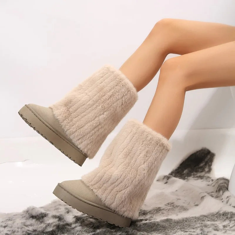 Winter Fashion Women's Plush Boots Faux Fur Warm and Comfortable Thick Soled Knee-High Boots Furry Cute Outdoor Snow Boots Main image