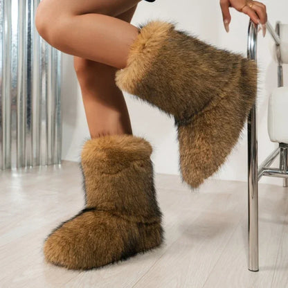 Fuzzy Cozy Plush Lined Slip-On Warm Stylish Outdoor Snow Boot