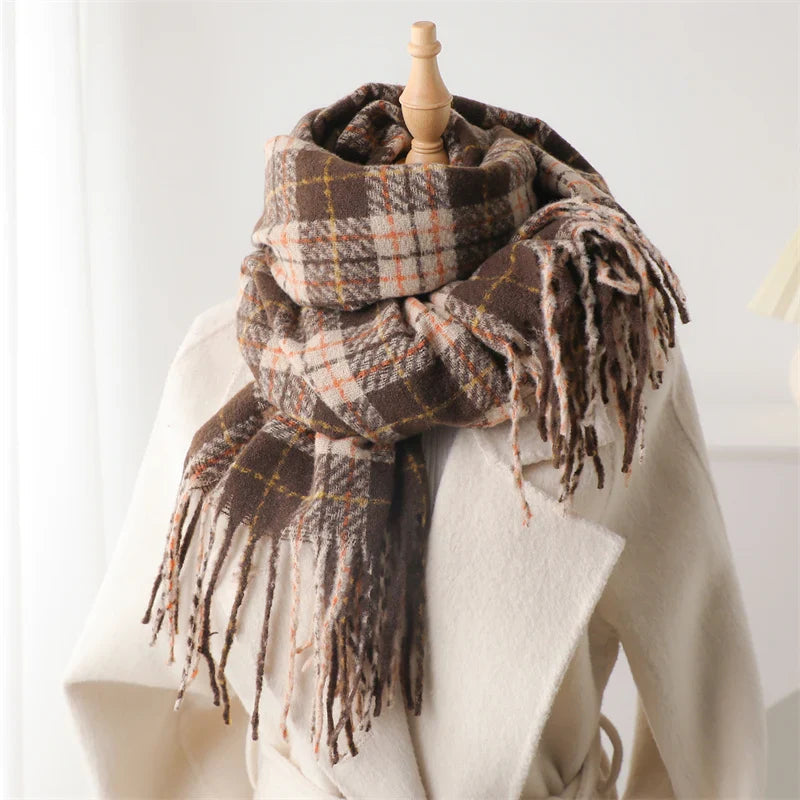 Korean Style Plaid Cashmere Pashmina Wrap Scarf - Winter Warm and Thick