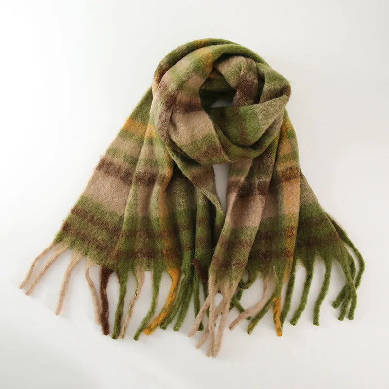 Cashmere Plaid Scarf with Tassel Detail