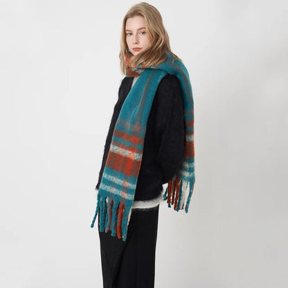 Cashmere Plaid Scarf with Tassel Detail