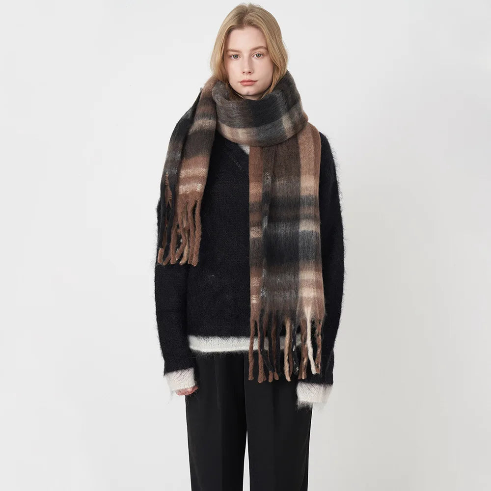 Cashmere Plaid Scarf with Tassel Detail