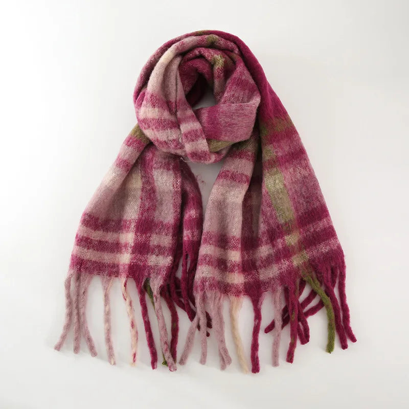 Cashmere Plaid Scarf with Tassel Detail