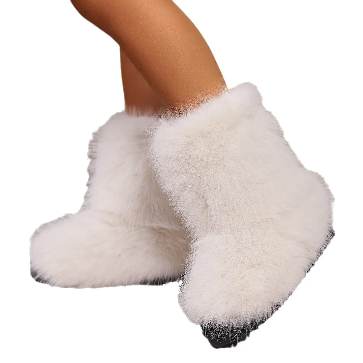 Winter Women Fluffy Faux Fox Fur Boots Woman Plush Warm Snow Boots Luxury Footwear Girls Furry Fur Bottes Fashion Winter Shoe