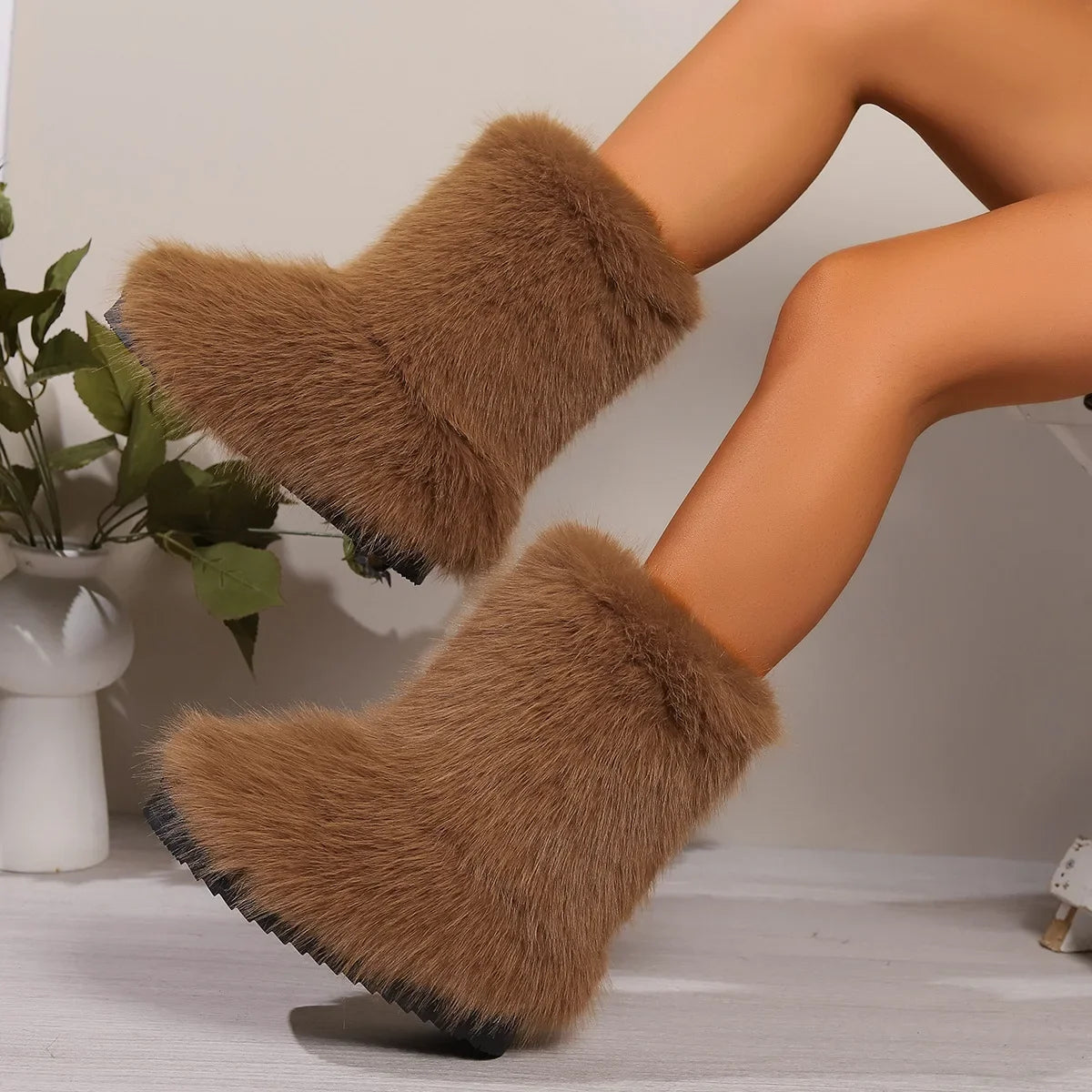 Fluffy Faux Fox Fur Plush Warm Luxury Furry Outdoor Snow Boot Secondary image