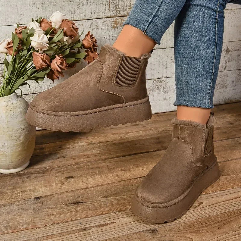 Short Plush Warm Suede Fur Chelsea Ankle Platform Ladies Snow Boot Secondary image