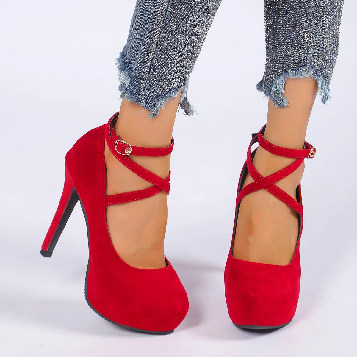 Cross-Tied Pumps Ankle Strap Wedding Platform Dress Party High Heel Main image