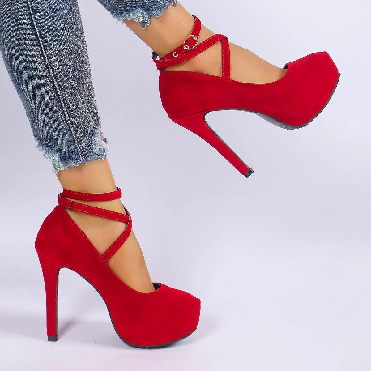 Cross-Tied Pumps Ankle Strap Wedding Platform Dress Party High Heel Secondary image