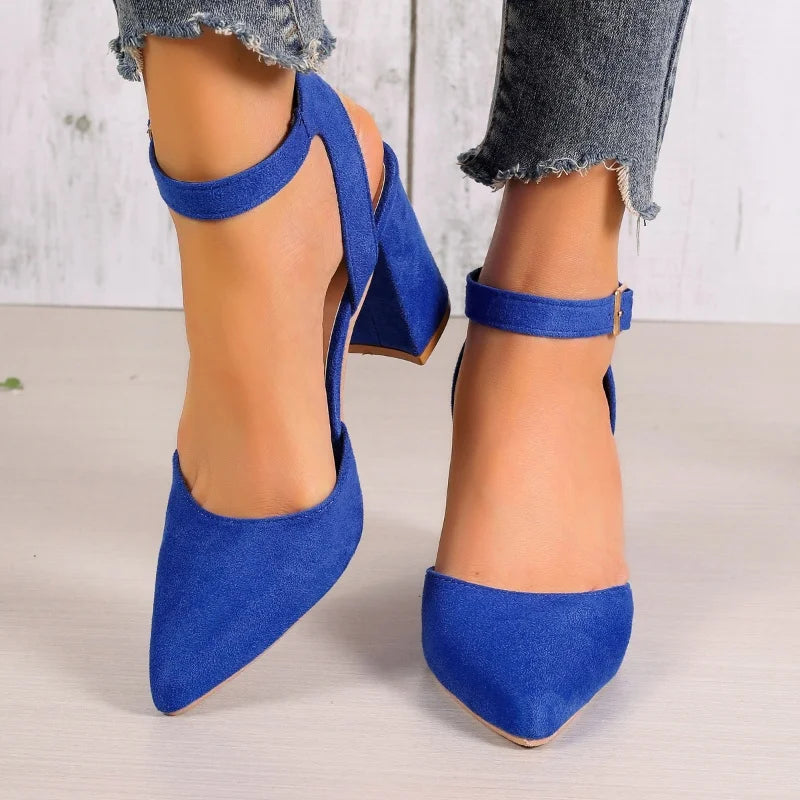 Women's Pointed Toe Highs Trend Summer New Fashion Suede Chunky Shal  Shoes Low Heel Pumps Main image