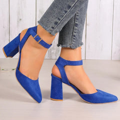 Women's Pointed Toe Highs Trend Summer New Fashion Suede Chunky Shal  Shoes Low Heel Pumps