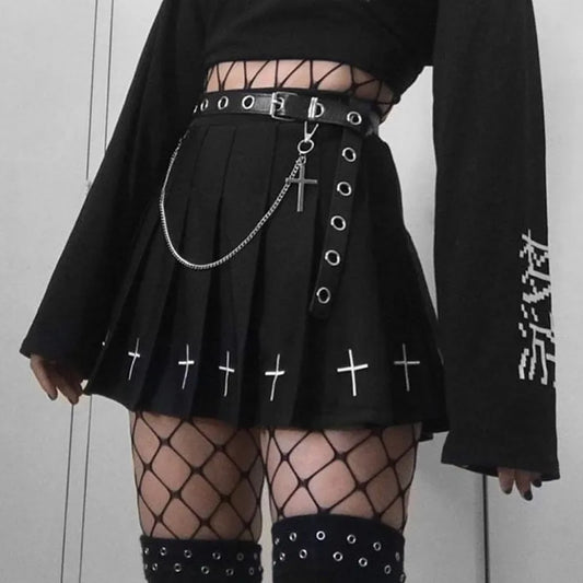 DressBetty - Gothic Punk Cross Pattern Pleated Skirt