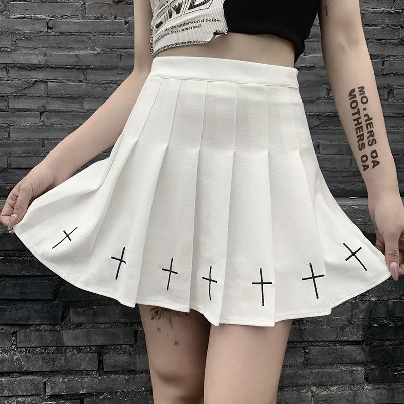 DressBetty - Gothic Punk Cross Pattern Pleated Skirt