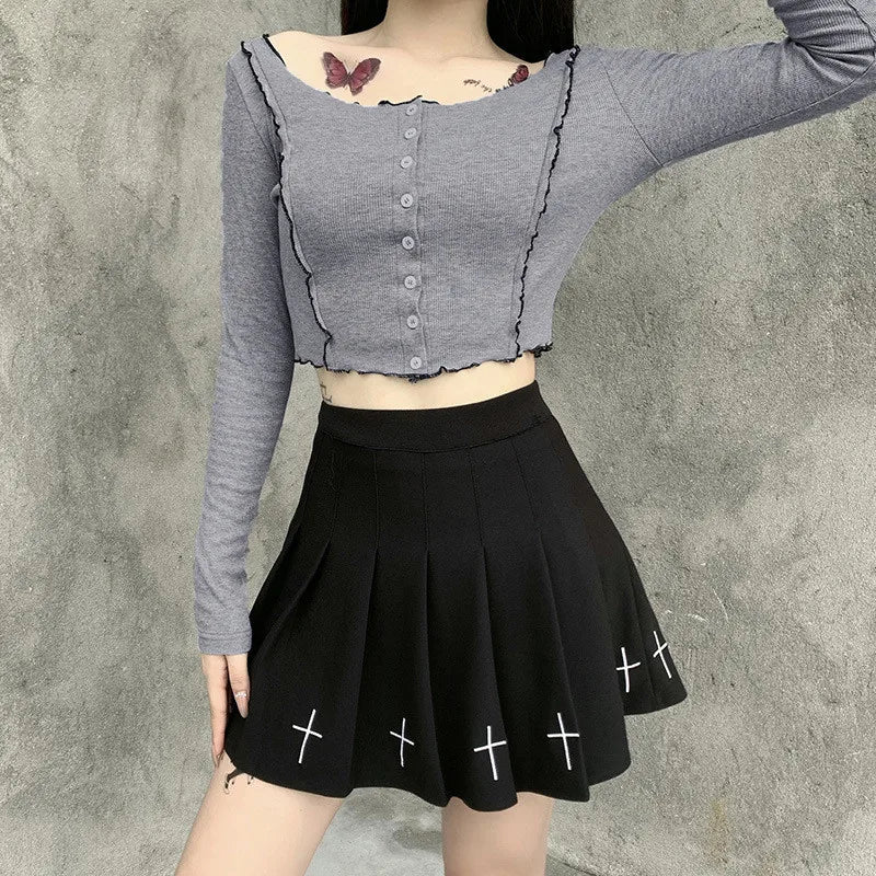 DressBetty - Gothic Punk Cross Pattern Pleated Skirt