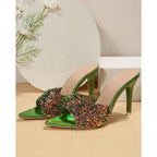 Bling Sequins Pointed Toe Thin Heeled Slip-On Femme Party Korean High Heel