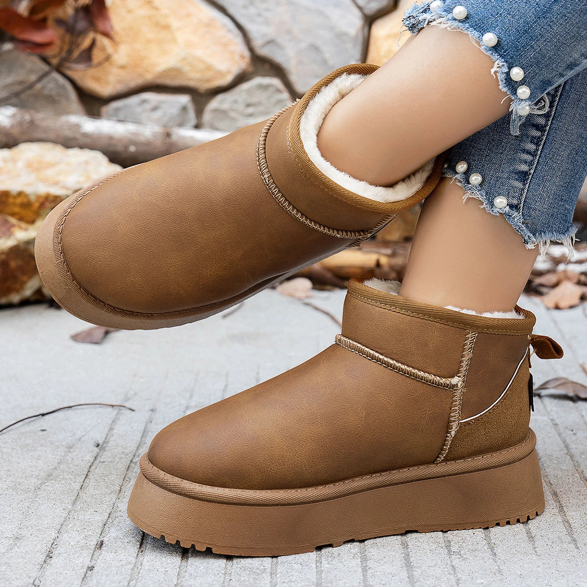 Women Boots Winter Short Plush Warm Snow Boots Women Casual Flat Shoes Women New Comfortable Chelsea Ankle Boots Botas De Mujer Main image
