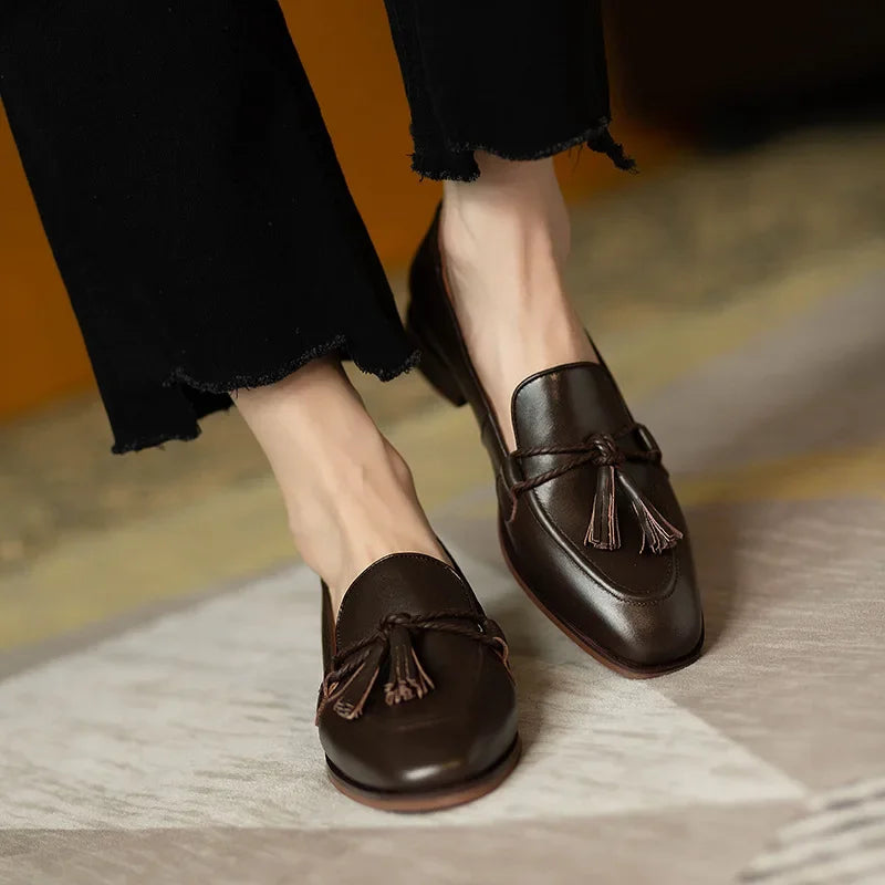 Patent Leather Bowknot Low Heel British Tassel Fashion Casual Flats Loafers