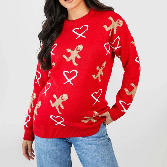 Gingerbread Christmas Sweater - Long Sleeve Casual Loose Fit