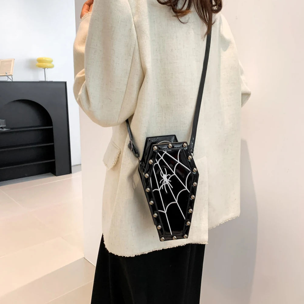 Gothic Adjustable Spider Coffin Shape Mobile Phone Y2K Halloween Women Satchel Purse Bag Main image