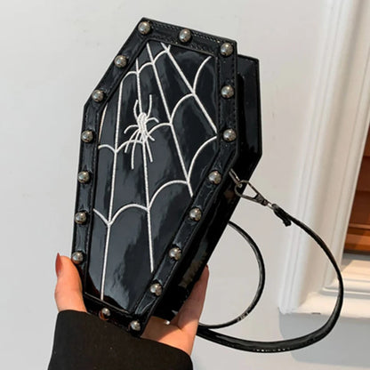 Gothic Adjustable Spider Coffin Shape Mobile Phone Y2K Halloween Women Satchel Purse Bag