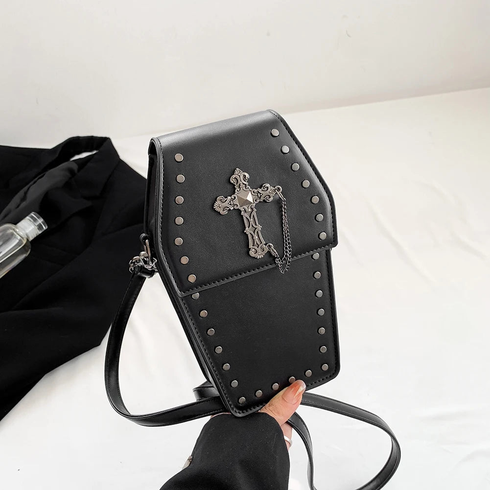 Women Gothic Coffin Zipper Strap Adjustable PU Leather Halloween Bag Secondary image