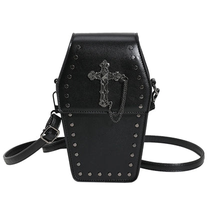 Women Gothic Coffin Zipper Strap Adjustable PU Leather Halloween Bag