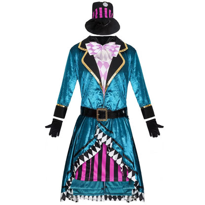 Women Mad Hatter Cosplay Fancy Dress Magic Show Tuxedo Halloween Carnival Costume