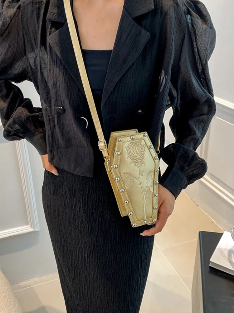 Creative PU Coffin Shape Embroidery Underarm Phone Office Travel Bag Main image