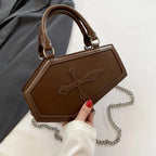 Large Capacity Coffin Shape Phone Shoulder PU Top Handle Travel Cosmetic Crossbody Bag