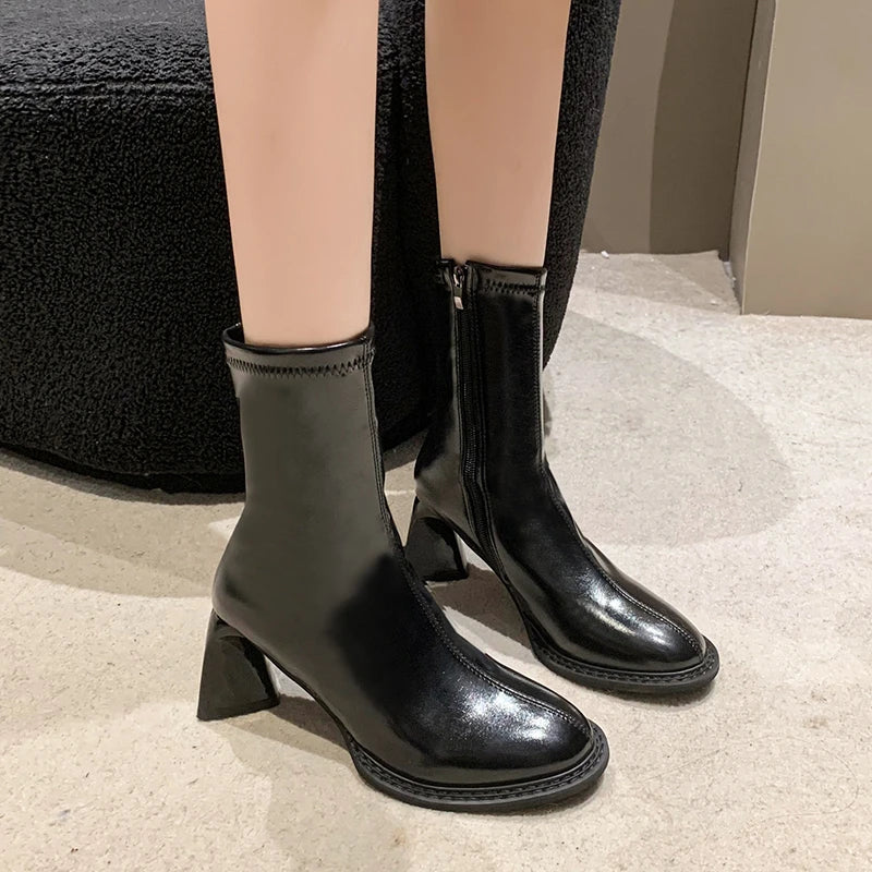 Elegant High Heels Chelsea  Chunky Square Toe Ankle Boot Main image