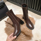 Elegant High Heels Chelsea  Chunky Square Toe Ankle Boot