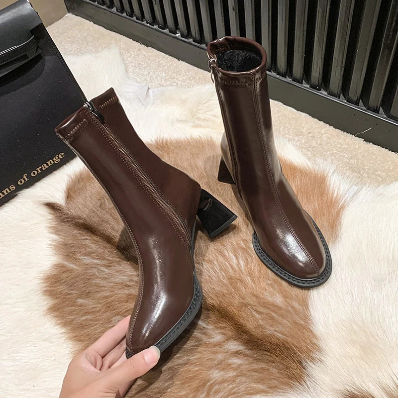 Elegant High Heels Chelsea  Chunky Square Toe Ankle Boot Secondary image
