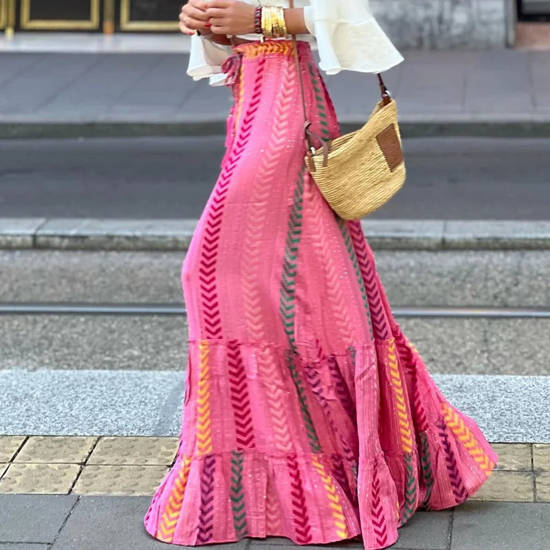 DressBetty - Elegant High Waist Vintage Patterned Print Boho Long Maxi Skirt Main image