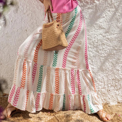 DressBetty - Elegant High Waist Vintage Patterned Print Boho Long Maxi Skirt