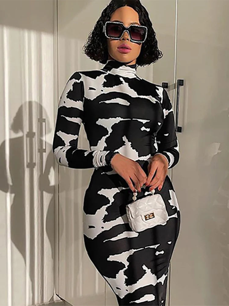 Printed Long Sleeve Pencil Midi Dress Secondary image
