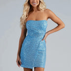 DressBetty - Elegant French Style Sequin Pink  V Neck Suspender Midi Dress