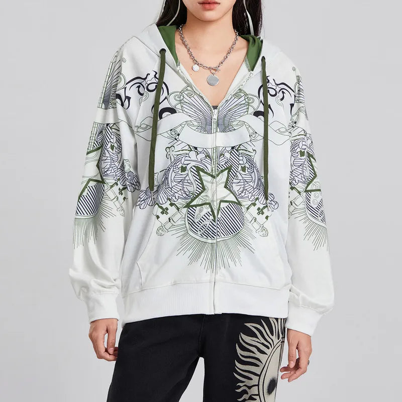 Graphic Goth Skeleton Hand Print Vintage Loose Spring Autumn Hoodie Main image