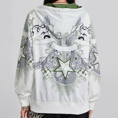 Graphic Goth Skeleton Hand Print Vintage Loose Spring Autumn Hoodie