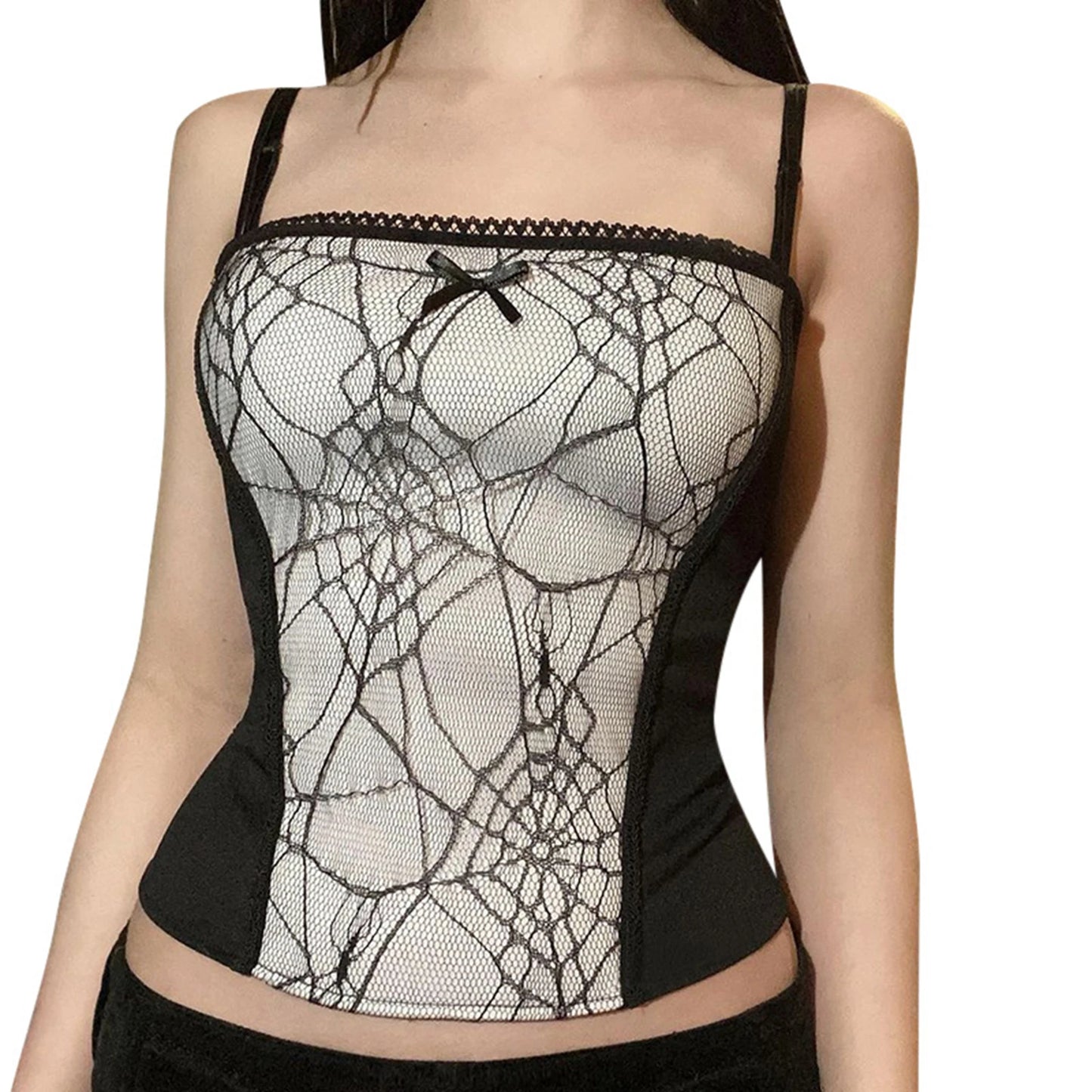 Gothic Spider Web Pattern Sleeveless Backless Zipper Crop Top