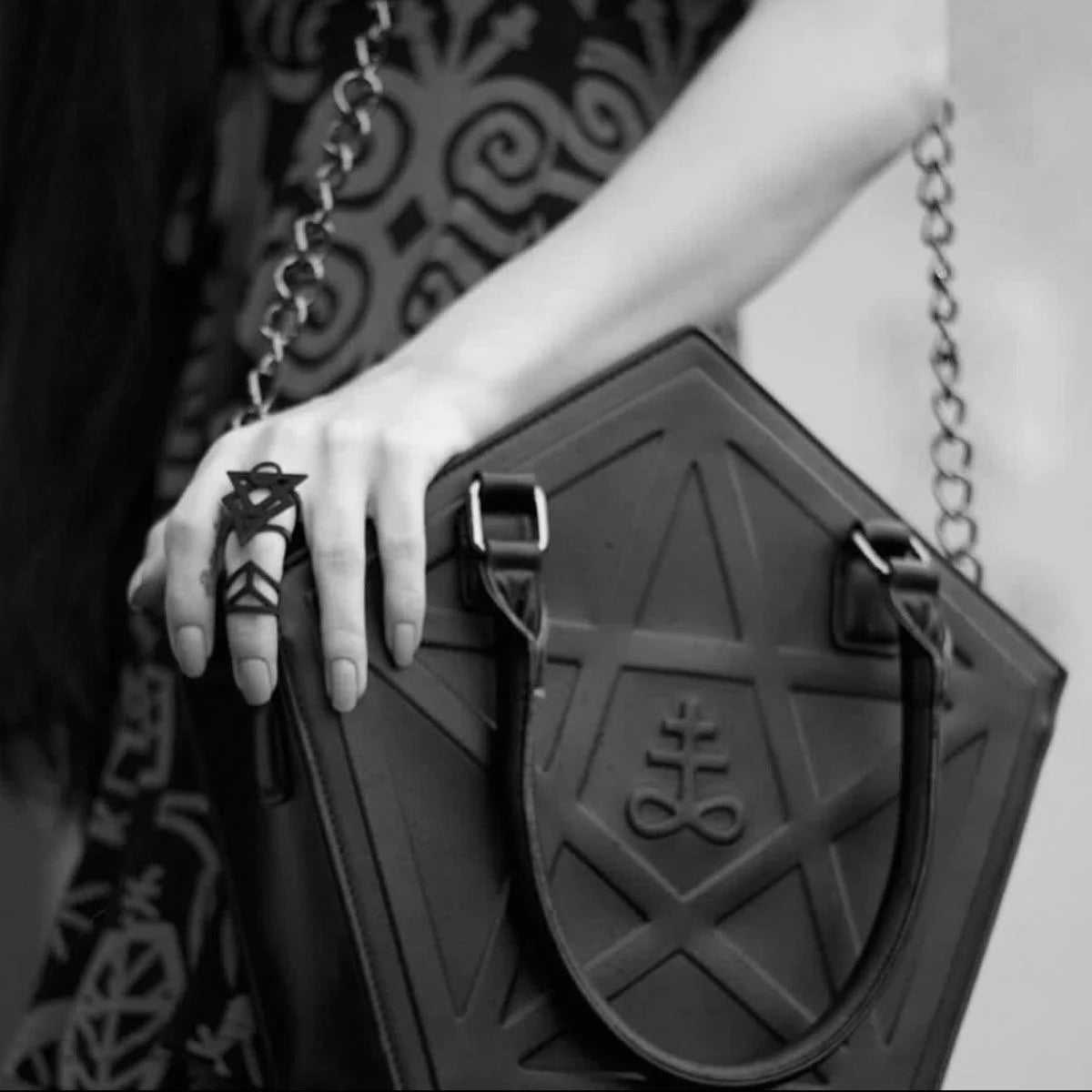 Pentagram Punk Darkness Gothic Star Black Soft Leather Chain Women Handbag Main image