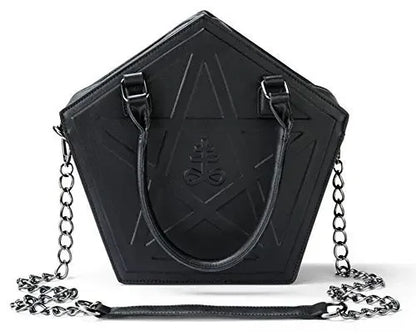 Pentagram Punk Darkness Gothic Star Black Soft Leather Chain Women Handbag