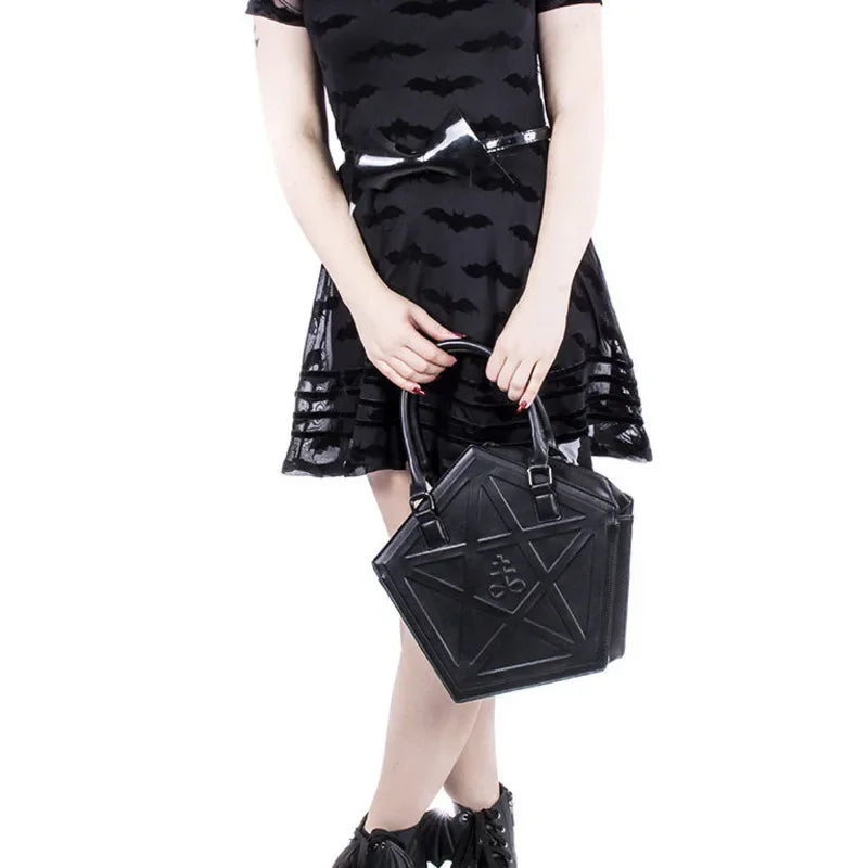 Pentagram Punk Darkness Gothic Star Black Soft Leather Chain Women Handbag