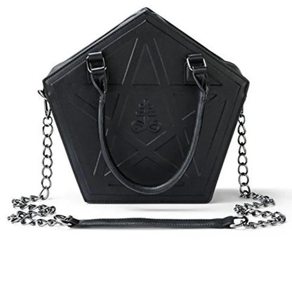 Pentagram Punk Darkness Gothic Star Black Soft Leather Chain Women Handbag