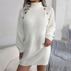 Knitted Turtleneck Autumn Winter Elastic Streetwear Solid Knit Short Dress