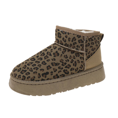 Leopard Print Non-slip Wear-resistant Fashion Plush Short Snow Boot