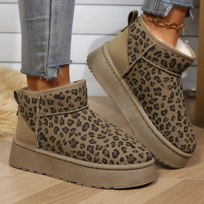 Leopard Print Non-slip Wear-resistant Fashion Plush Short Snow Boot