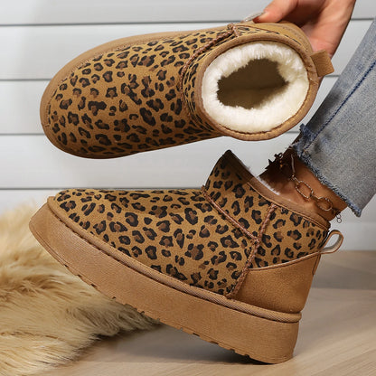 Women Leopard Print Boots2024 Winter Comfortable Warm Women Snow Boots Outdoor Non-slip Wear-resistant Fashion Plush Short Boots