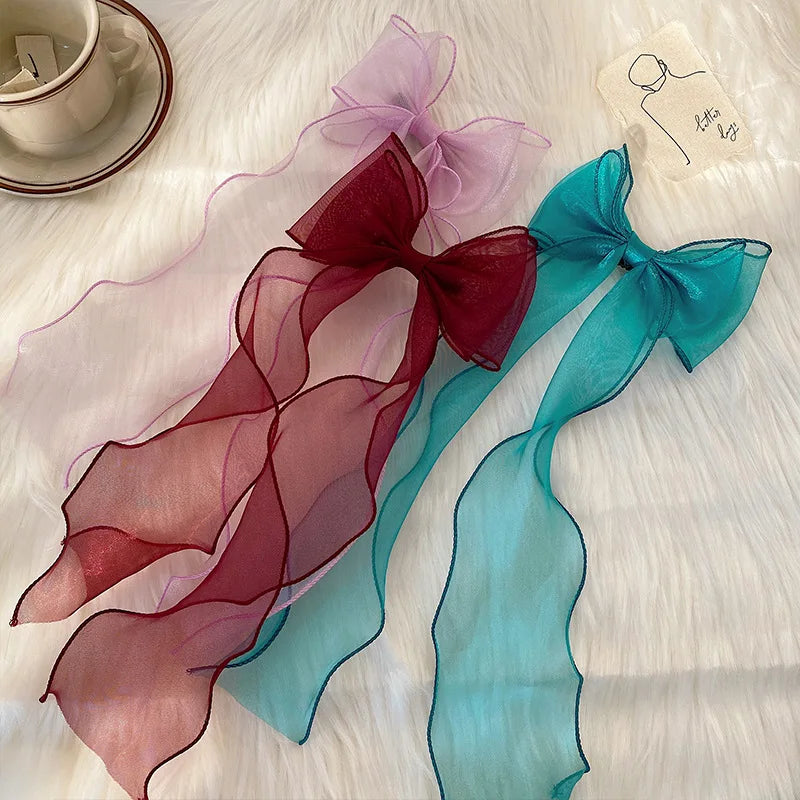 Lace Red Blue Pink Silk Bow Ribbon Christmas Hair Accessory Wholesale