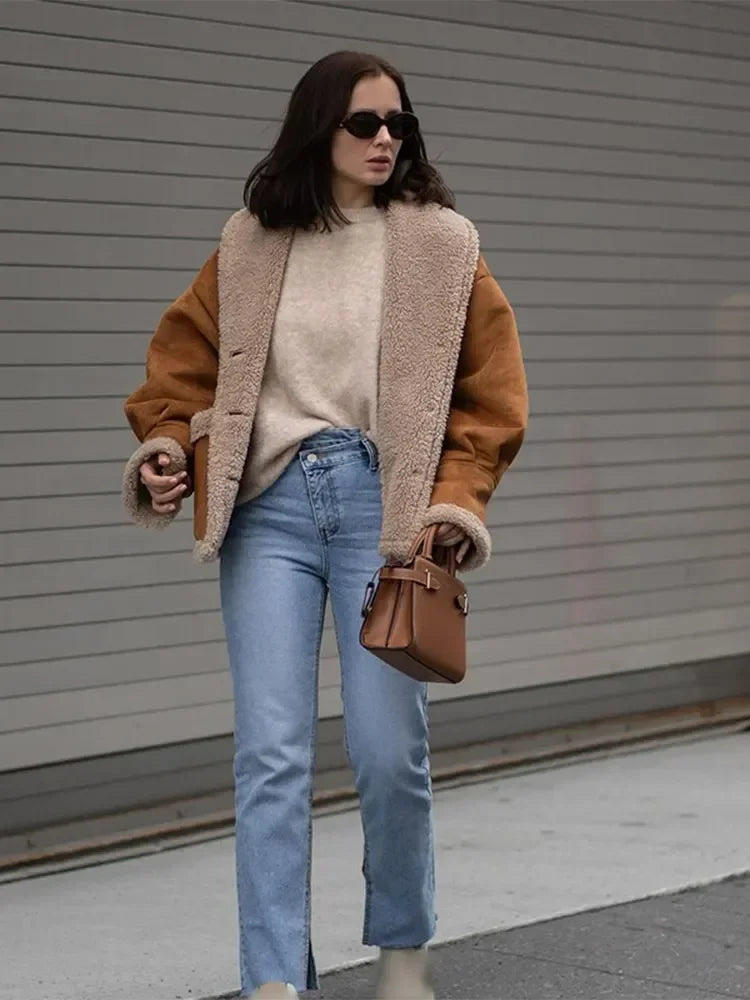New Chic Lamb Wool Thick Autumn Winter Fashion Lapel Buttons Warm Coat Main image