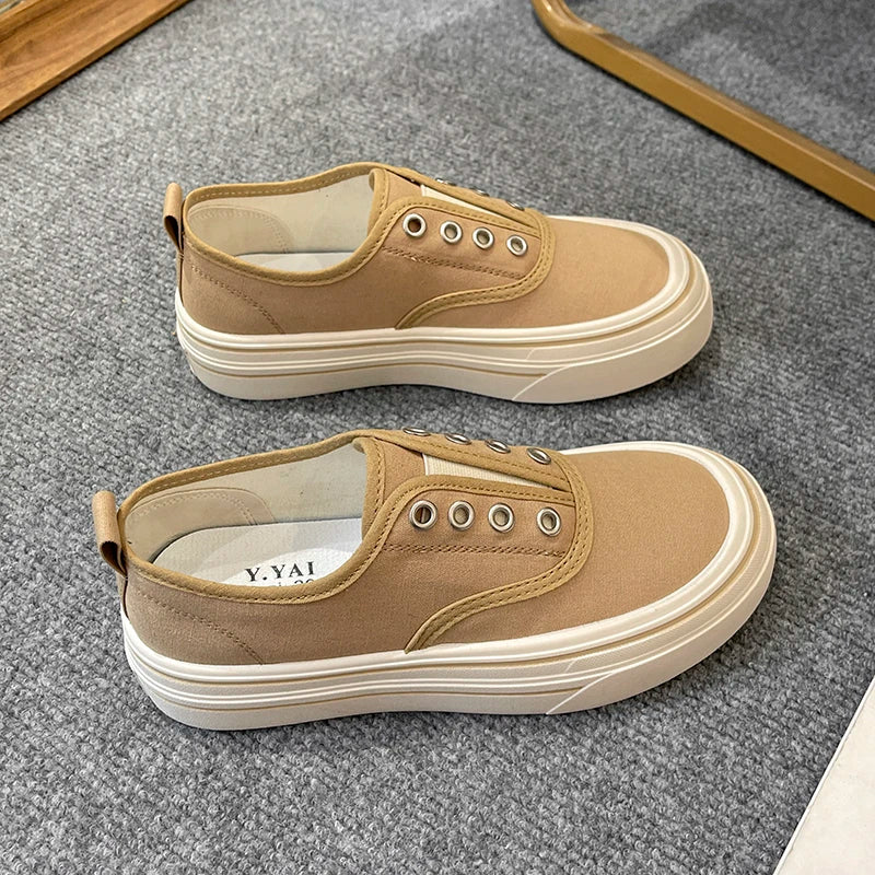 Women Outdoor Walking Canvas Shoes New Fashion Jogging Sneakers Slip-on Woman Vulcanized Flat Casual Loafers Ladies Zapatillas Main image