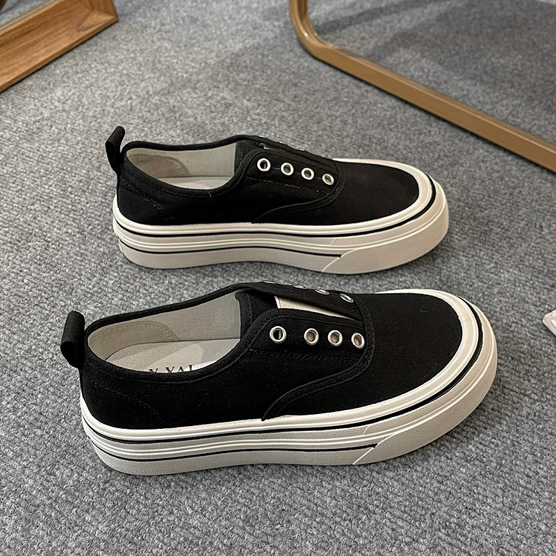 Women Outdoor Walking Canvas Fashion Jogging Slip-on Vulcanized Flat Casual Ladies Skateboard Secondary image